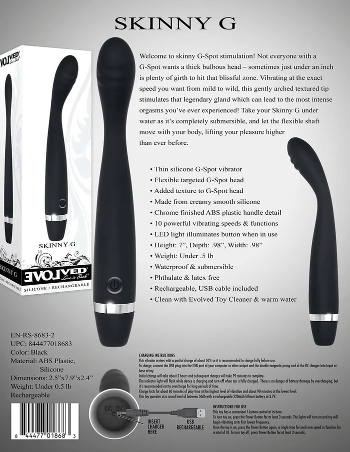 Vibrators Evolved Novelties Evolved Skinny G GSpot Vibrator Sleek Sensations