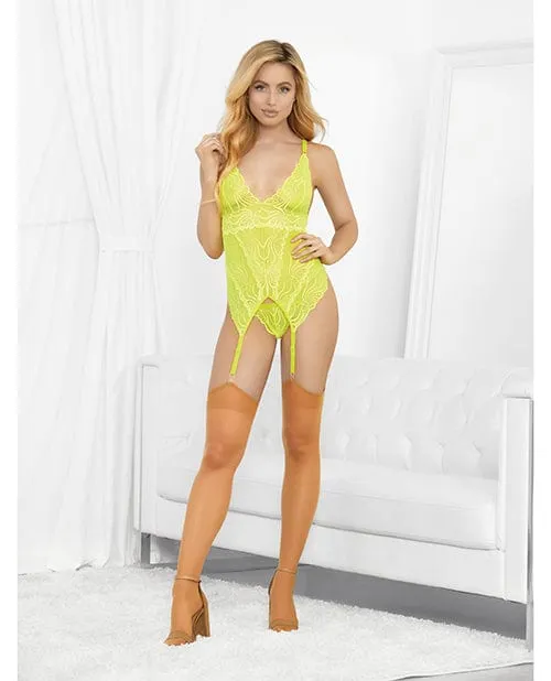 Female Sex Toys Escante Neons Bustier with Nude Hose Gstring Neon Lime