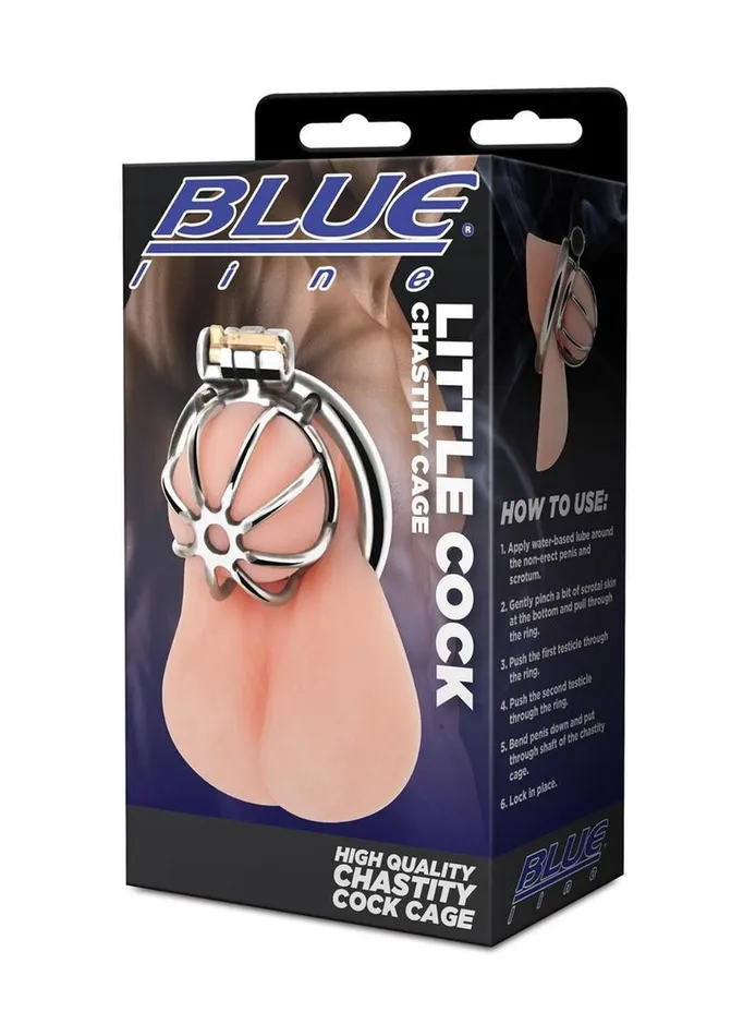 Male Sex Toys Blue Line CandB Gear Blue Line Little Cock Chastity Cage Stainless