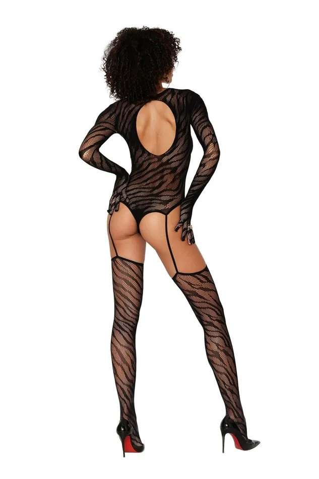 Dreamgirl Bodystockings Playsuits Teddy Bodystocking With Fingered Gloves Size Black Dreamgirl Bodystockings Playsuits Teddy Bodystocking With Fingered Gloves Size Black