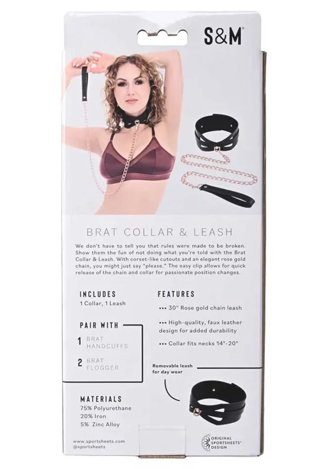 Sportsheets Brat Collar and Leash Black Rose Gold Vibrators Sportsheets Brat Collar and Leash Black Rose Gold Vibrators