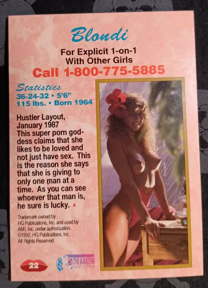 1992 Hustler Series One Blondi card 22 Wild Free Collectibles Male Sex Toys 1992 Hustler Series One Blondi card 22 Wild Free Collectibles Male Sex Toys
