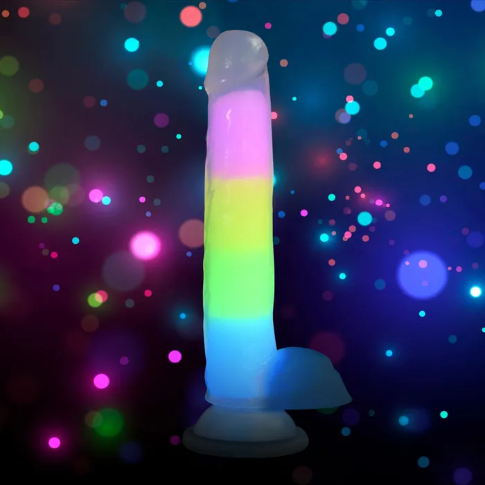 Curve Toys Dildos 7 Inch Glowinthedark Rainbow Silicone Dildo With Balls