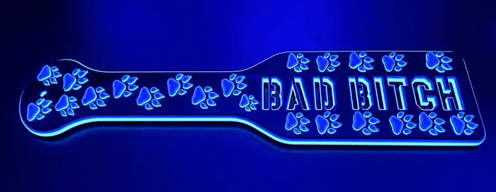 FetishToyBox Dildos 3D Printed Spanking Paddle BAD BITCH Orange Blue and Glow in the Dark