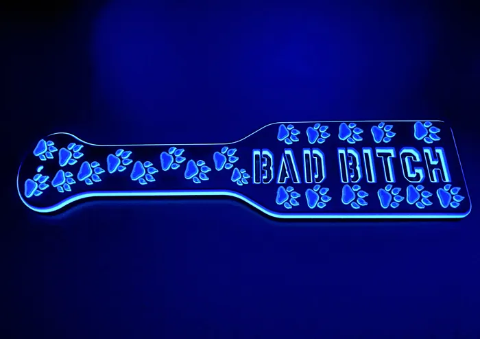 FetishToyBox Dildos 3D Printed Spanking Paddle BAD BITCH Orange Blue and Glow in the Dark