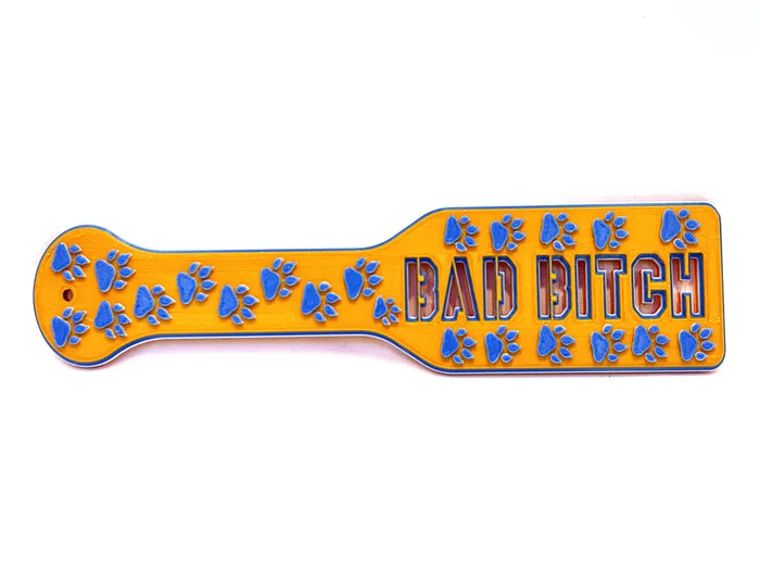 FetishToyBox Dildos 3D Printed Spanking Paddle BAD BITCH Orange Blue and Glow in the Dark