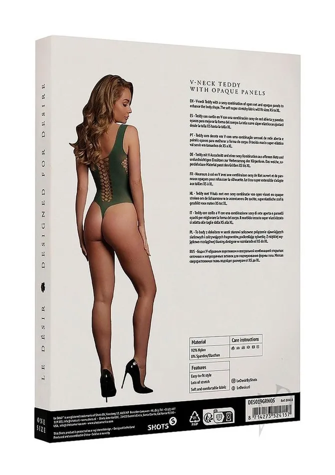 Le Desir Vibrators V Neck Teddy Opaque Panels Os Grn